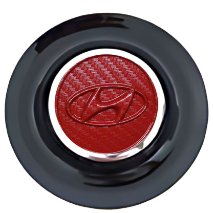 Hyundai Red Carbon Floating Center Caps Black Cap Chrome Ring