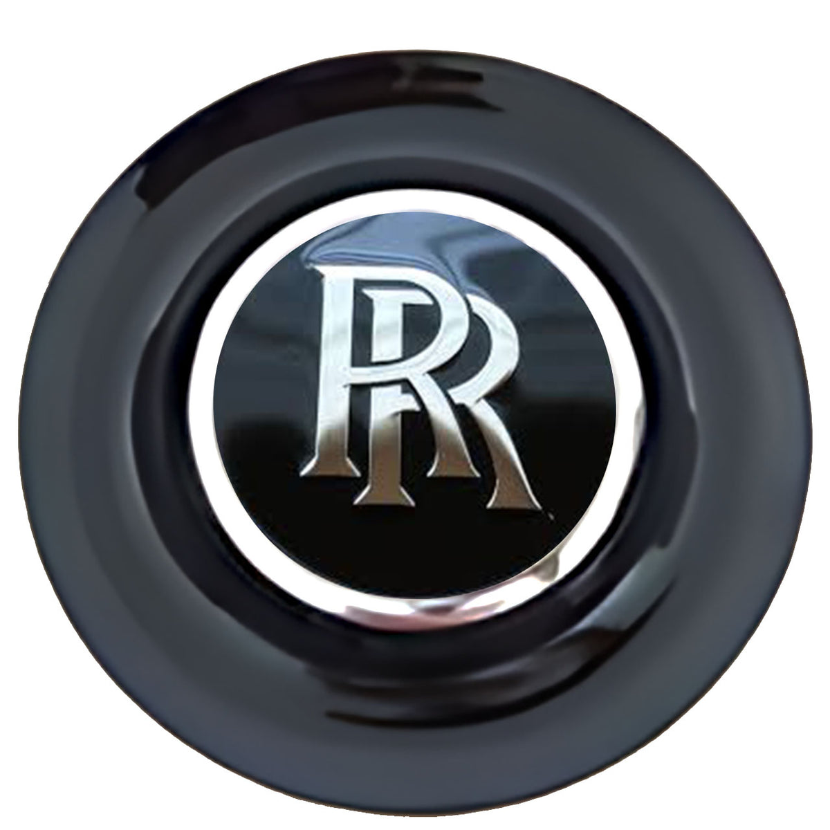 Rolls Royce Floating Center Caps Black Cap Chrome Ring