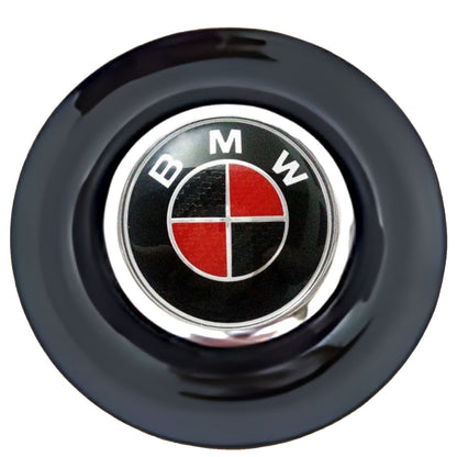 BMW Black & Red Floating Center Caps Black Cap Chrome Ring