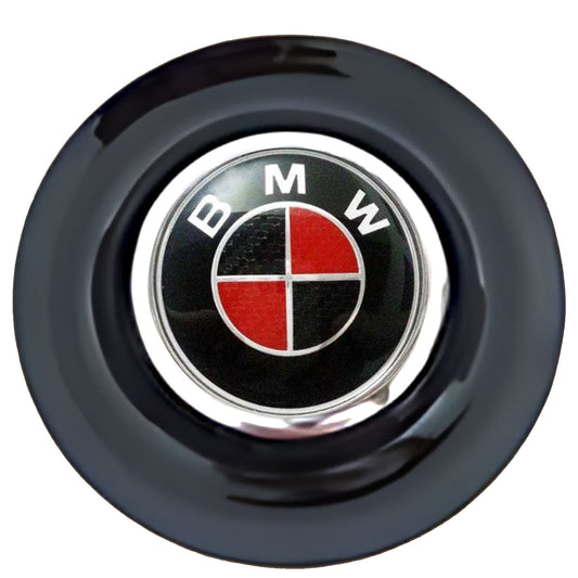 BMW Black & Red Floating Center Caps Black Cap Chrome Ring