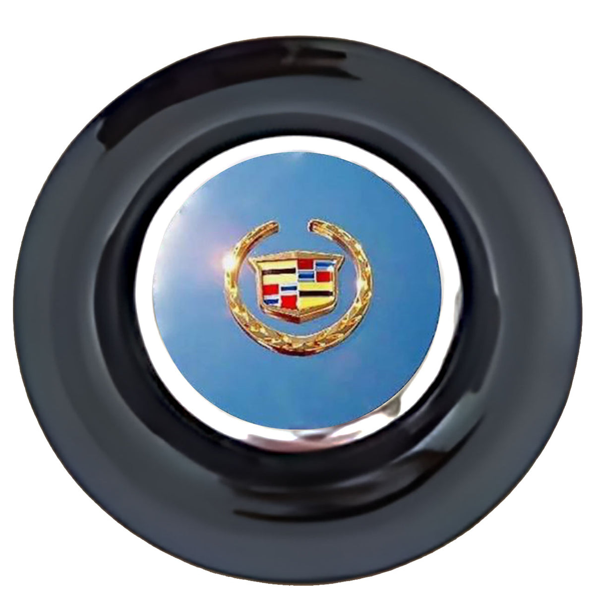 Cadillac Gold Oldschool Floating Center Caps Black Cap Chrome Ring