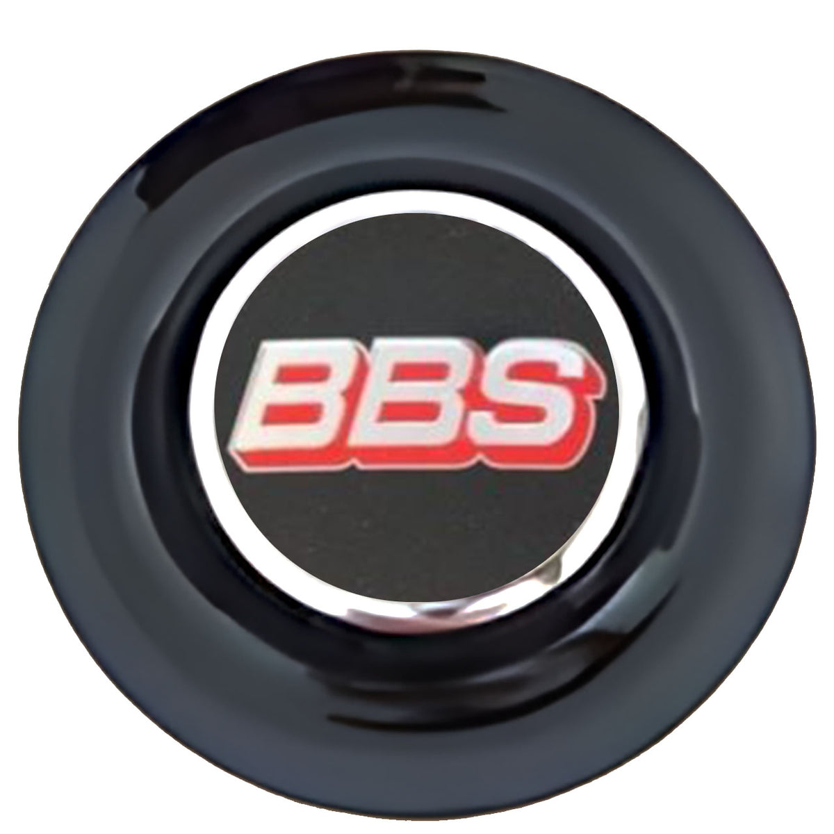 BBS Black & Red Floating Center Caps Black Cap Chrome Ring