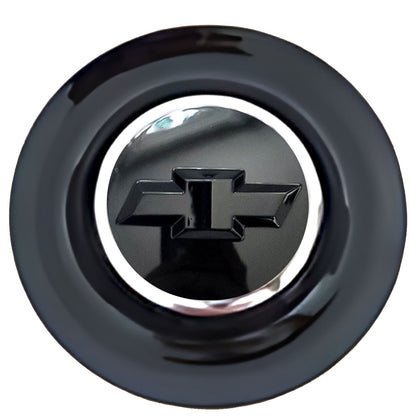 Chevrolet Black Bowtie Floating Center Caps Black Cap Chrome Ring