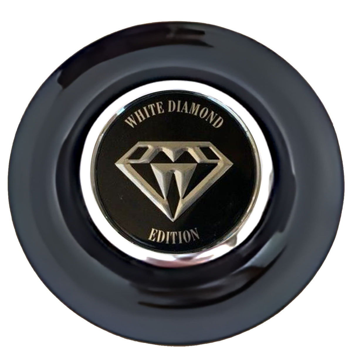 Diamond Floating Center Caps Black Cap Chrome Ring