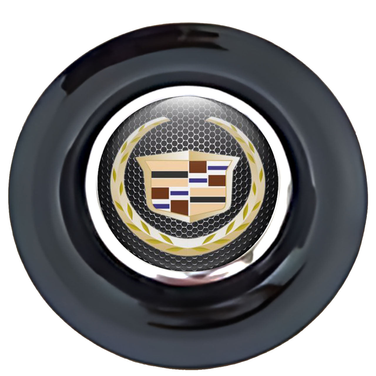 Cadillac Dark Floating Center Caps Black Cap Chrome Ring