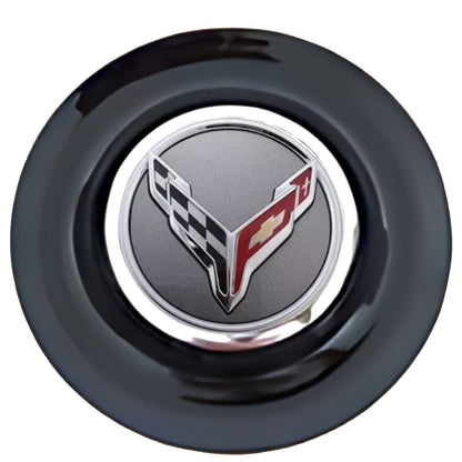 Chevrolet Corvette Floating Center Caps Black Cap Chrome Ring