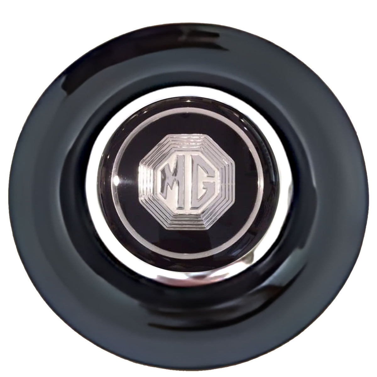 MG Floating Center Caps Black Cap Chrome Ring