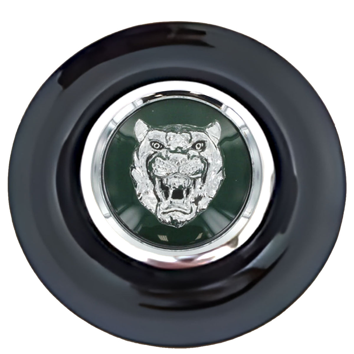 Jaguar Green Floating Center Caps Black Cap Chrome Ring