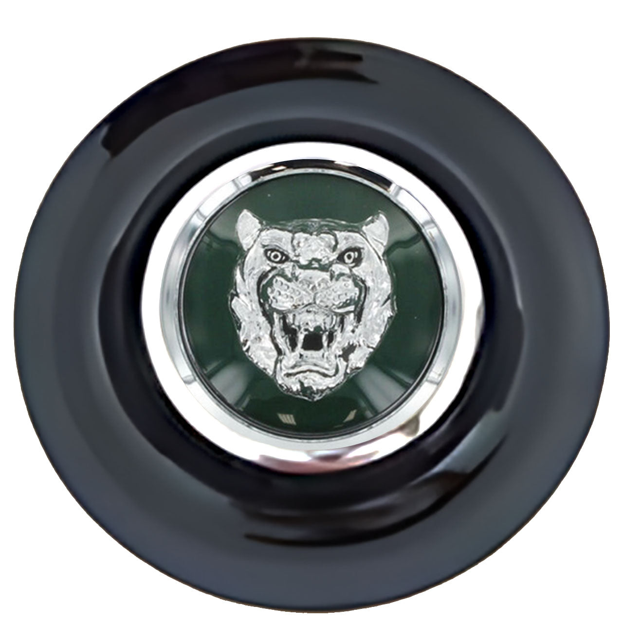 Jaguar Green Floating Center Caps Black Cap Chrome Ring