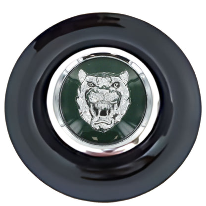 Jaguar Green Floating Center Caps Black Cap Chrome Ring