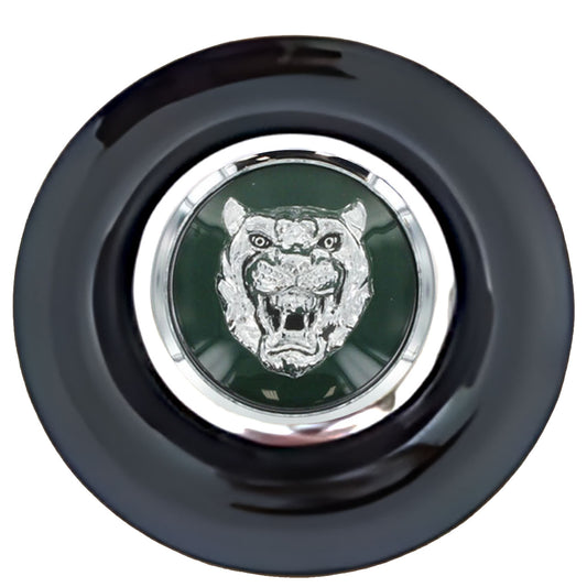 Jaguar Green Floating Center Caps Black Cap Chrome Ring