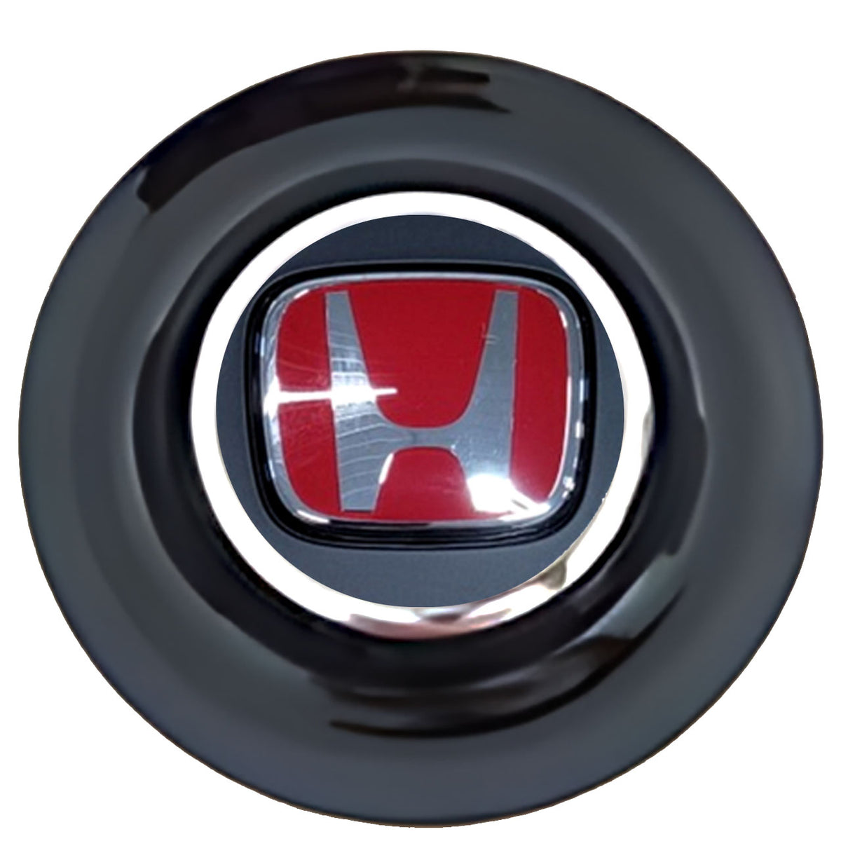 Honda Matte Charcoal Red Floating Center Caps Black Cap Chrome Ring