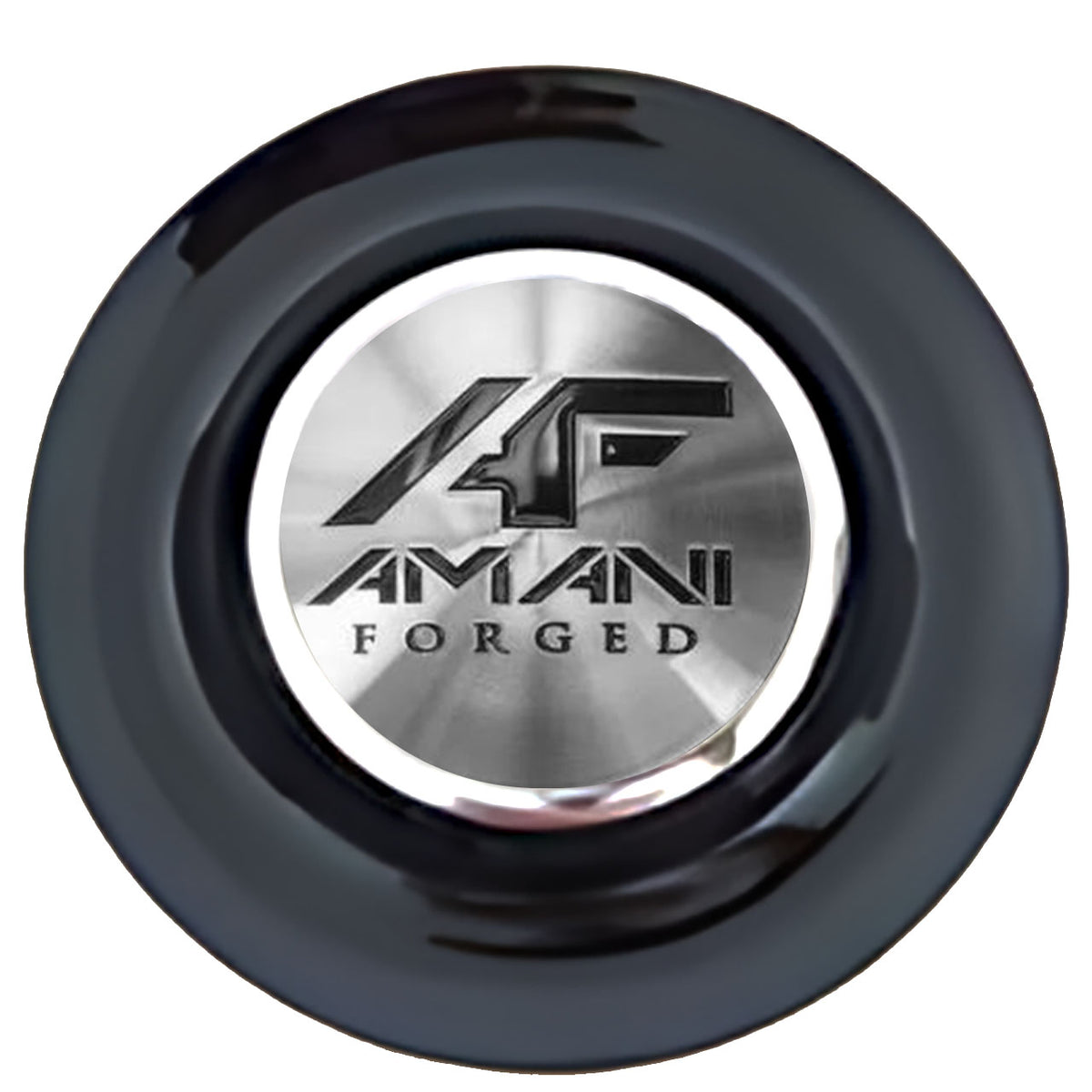 Armani Floating Center Caps Black Cap Chrome Ring