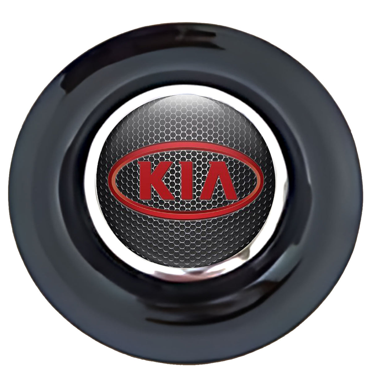 KIA Dark Grate Red Floating Center Caps Black Cap Chrome Ring
