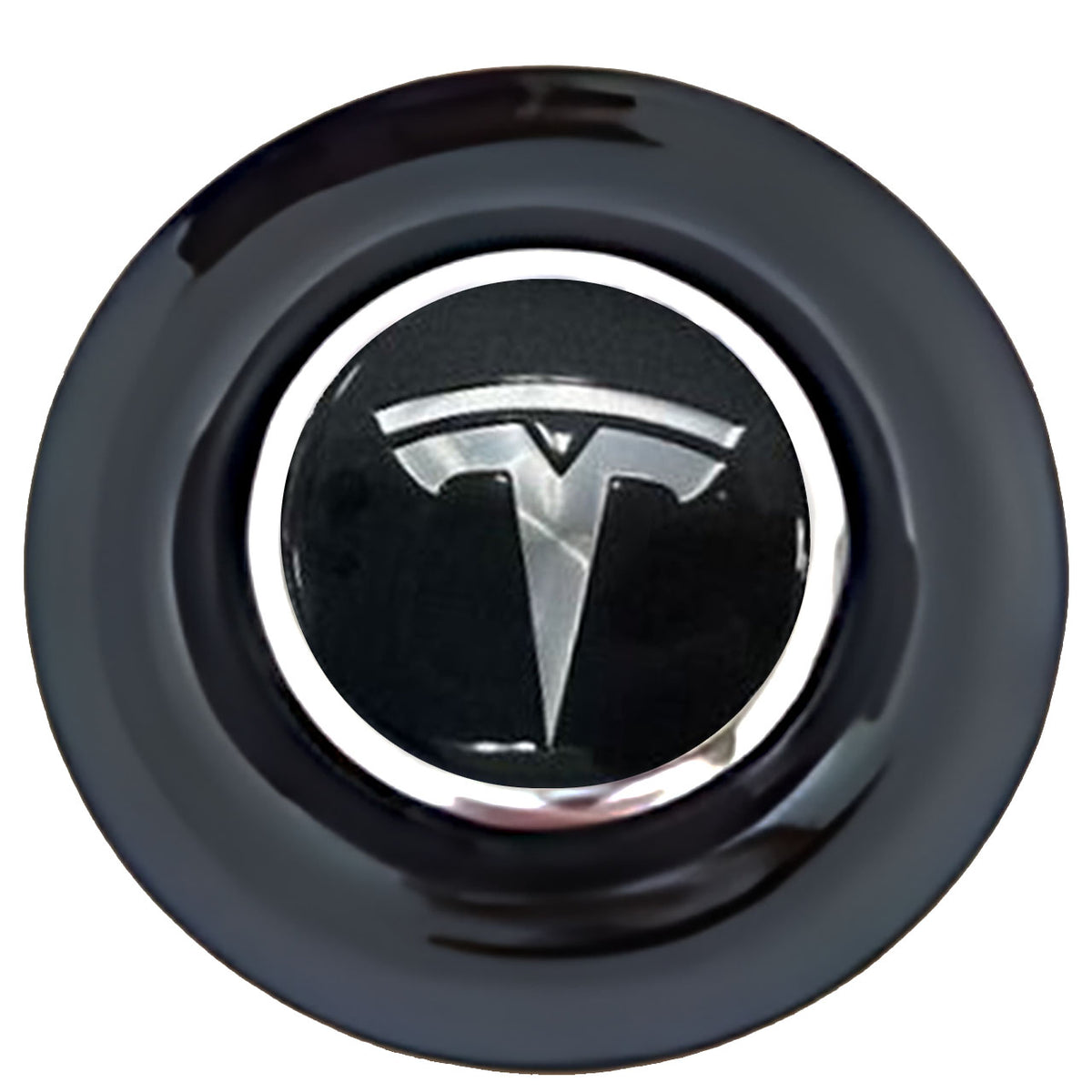 Tesla Floating Center Caps Black Cap Chrome Ring
