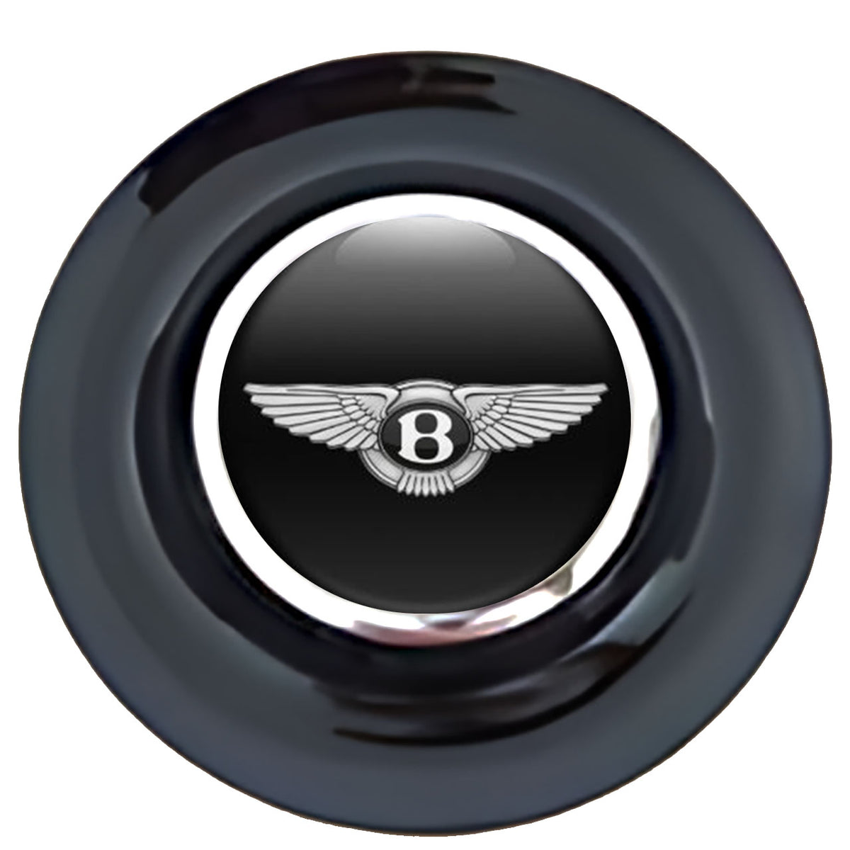 Bentley Wings Floating Center Caps Black Cap Chrome Ring