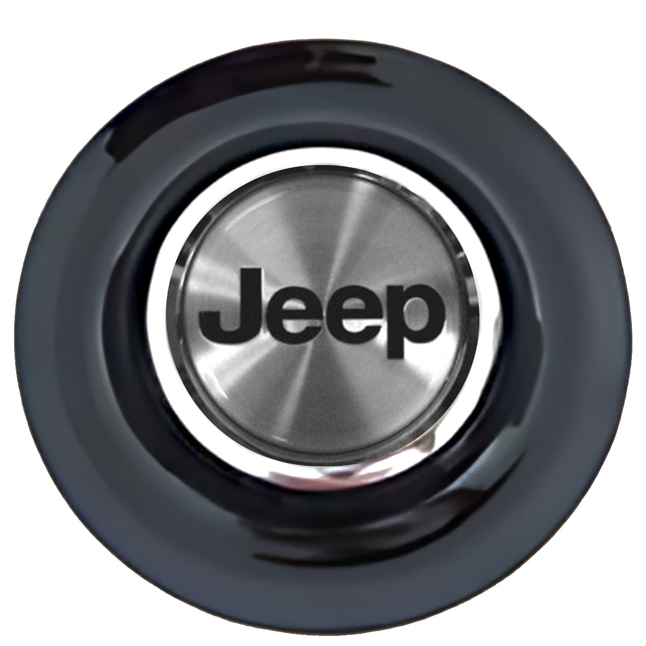 Jeep Silver Floating Center Caps Black Cap Chrome Ring