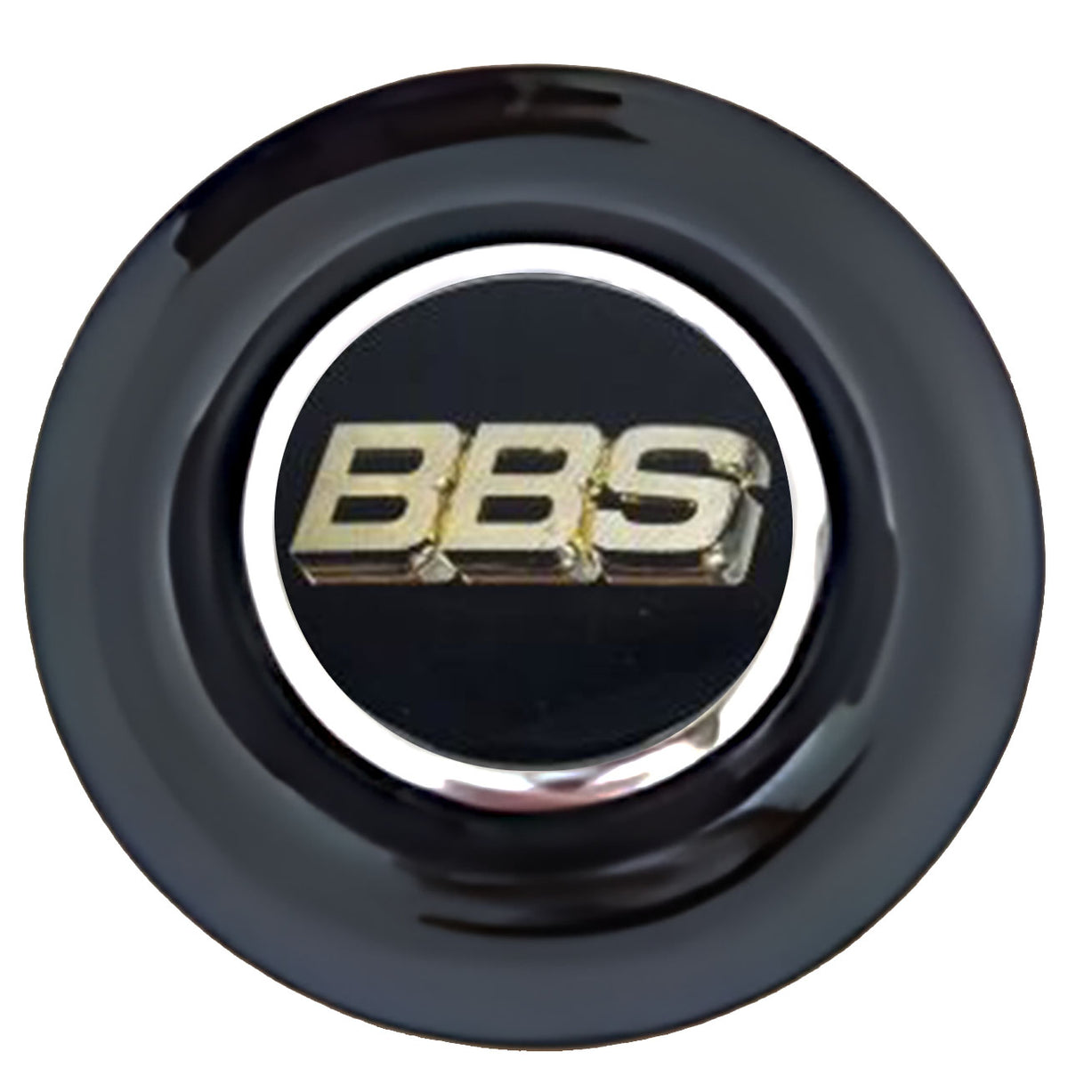BBS Black & Gold Floating Center Caps Black Cap Chrome Ring