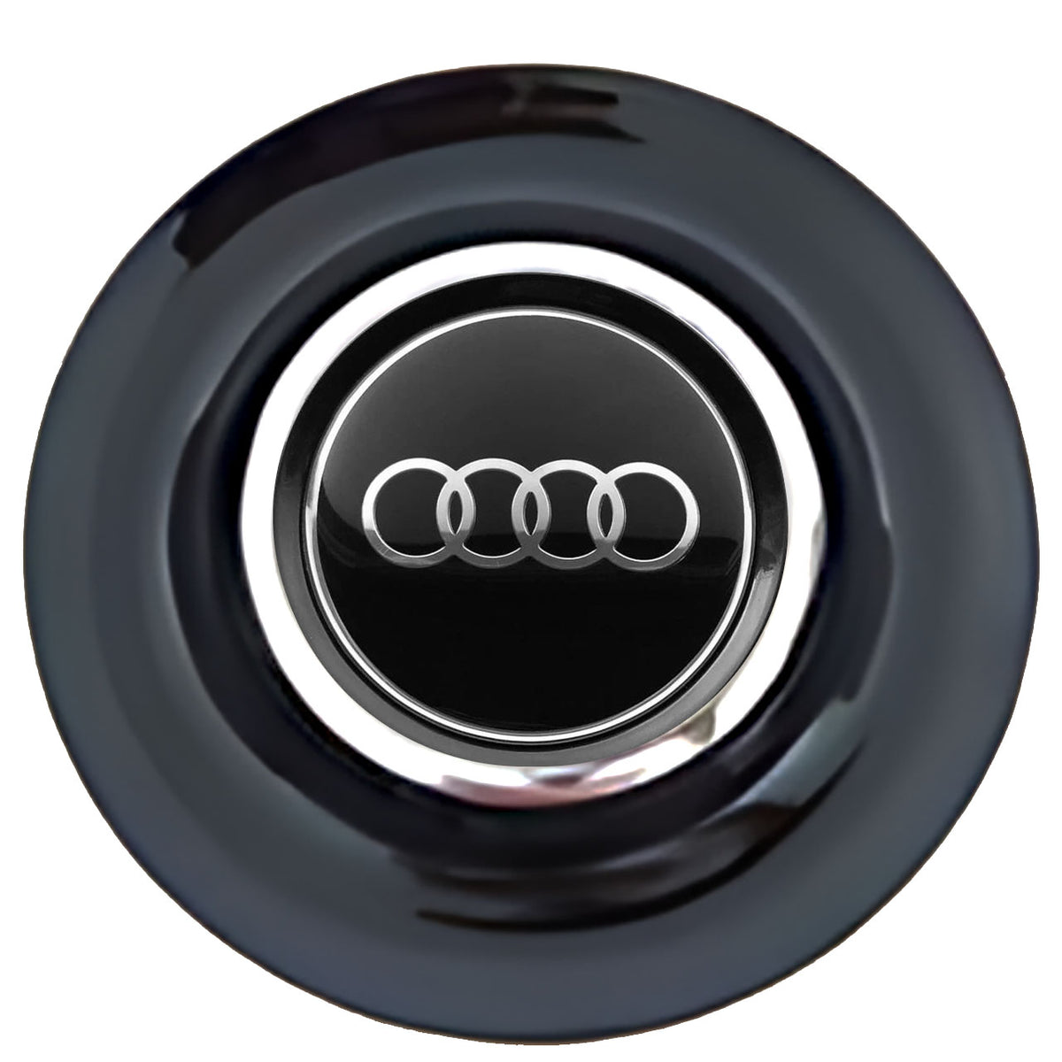 Audi Floating Center Caps Black Cap Chrome Ring