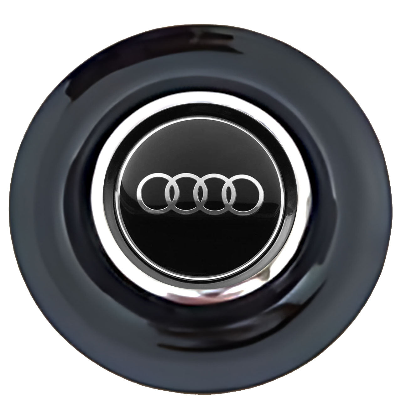 Audi Floating Center Caps Black Cap Chrome Ring