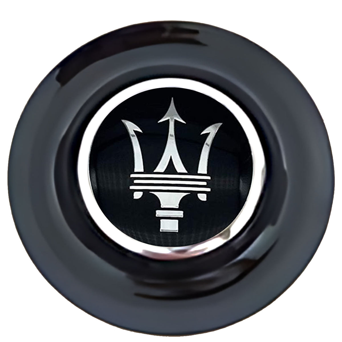 Maserati Floating Center Caps Black Cap Chrome Ring