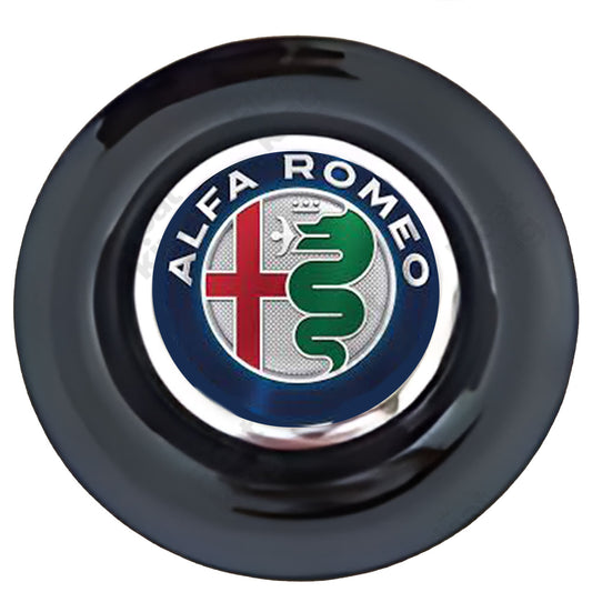 Alfa Romeo Floating Center Caps Black Cap Chrome Ring