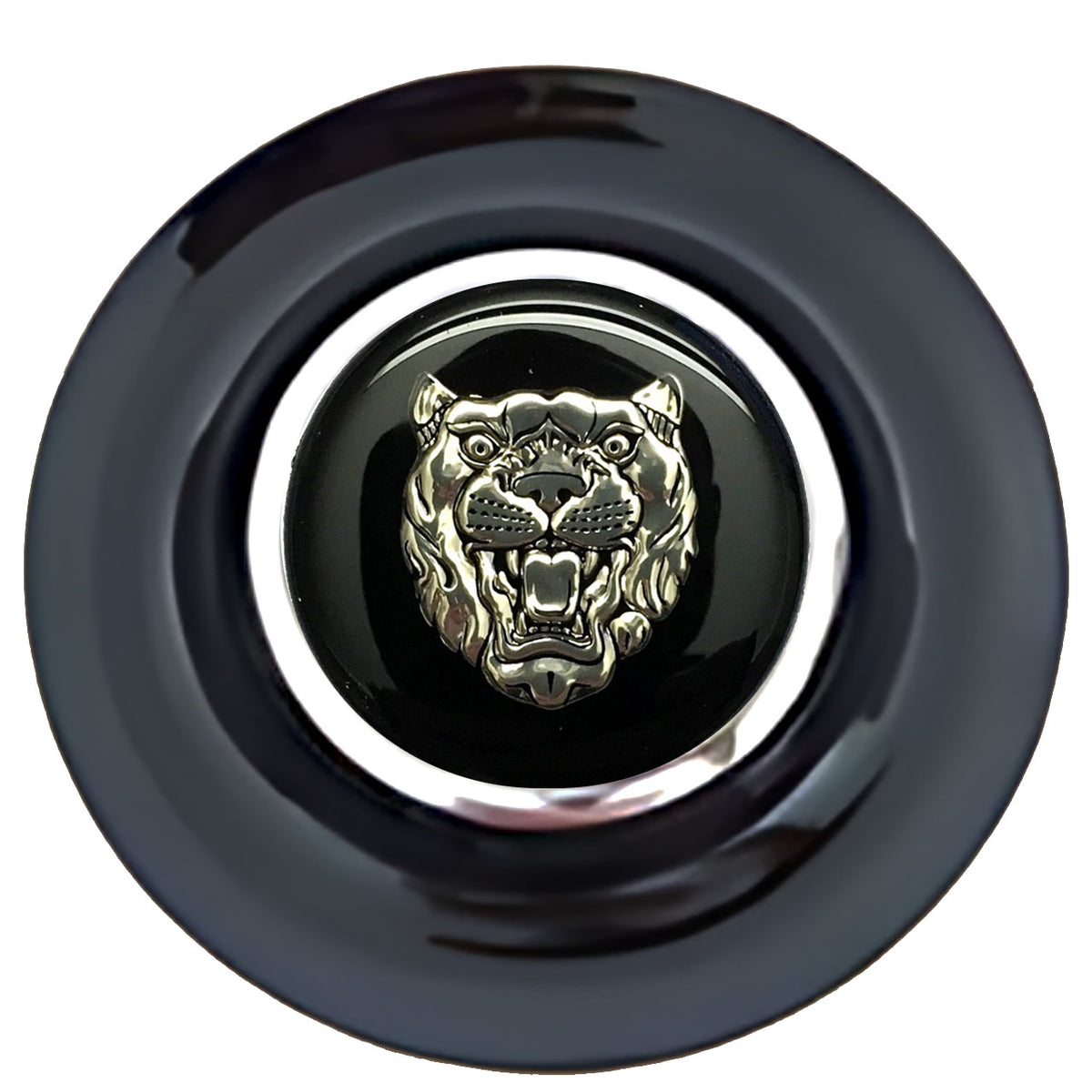 Jaguar Black Silver Floating Center Caps Black Cap Chrome Ring