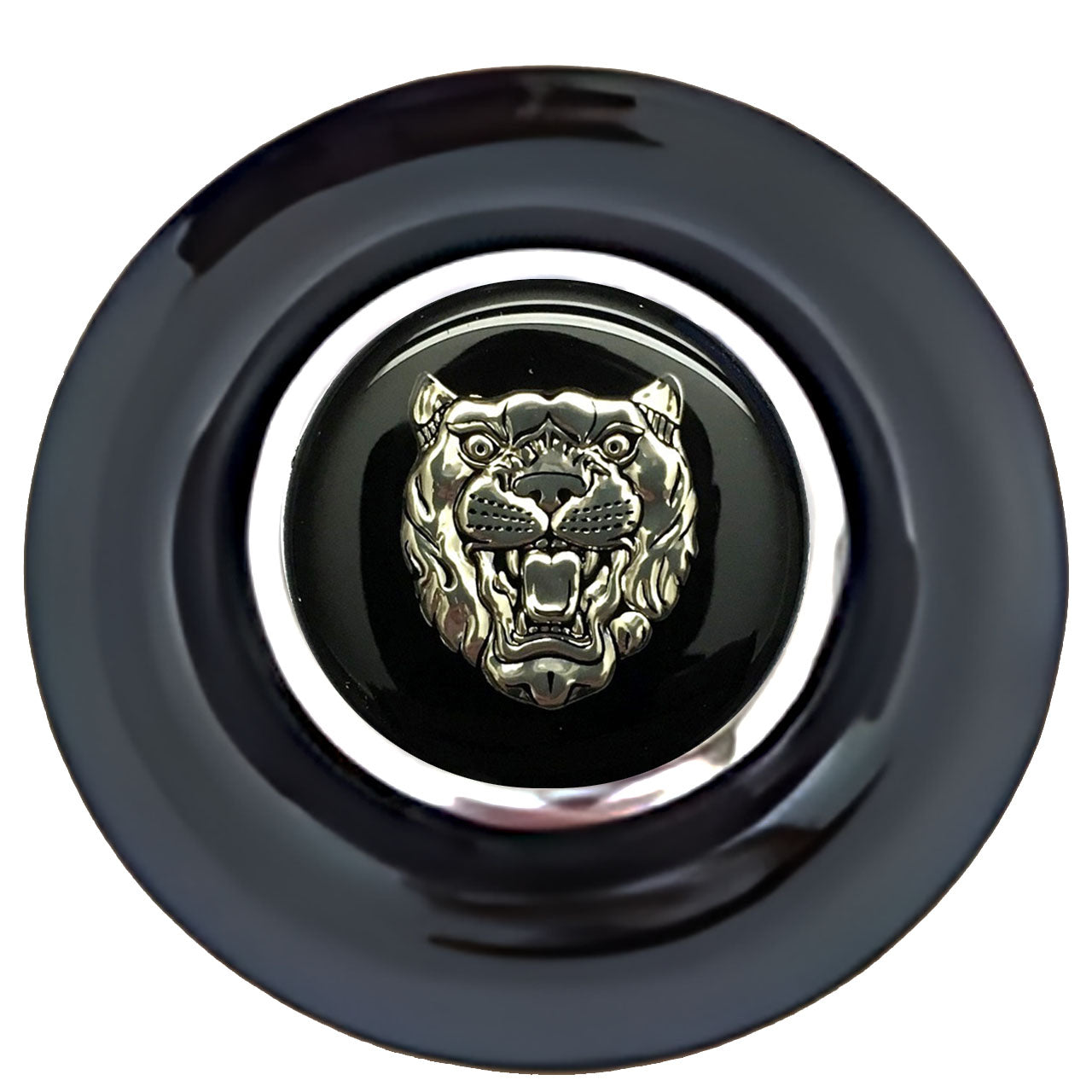 Jaguar Black Silver Floating Center Caps Black Cap Chrome Ring
