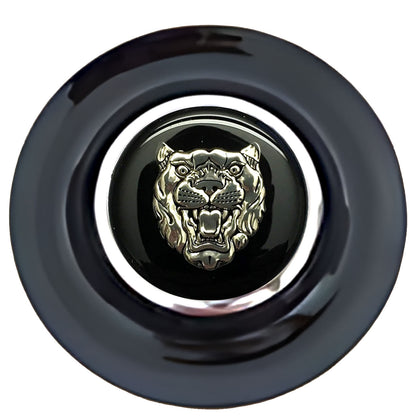 Jaguar Black Silver Floating Center Caps Black Cap Chrome Ring