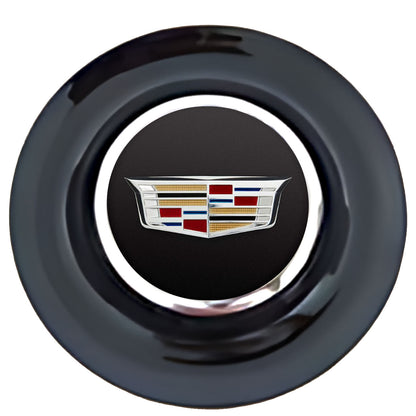 Cadillac Standard Floating Center Caps Black Cap Chrome Ring