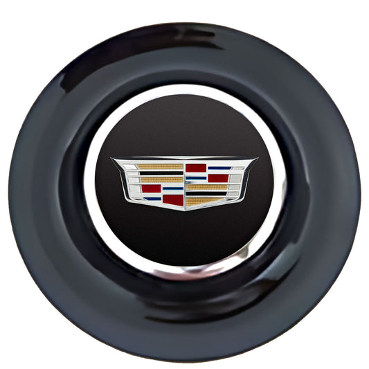 Cadillac Standard Floating Center Caps Black Cap Chrome Ring