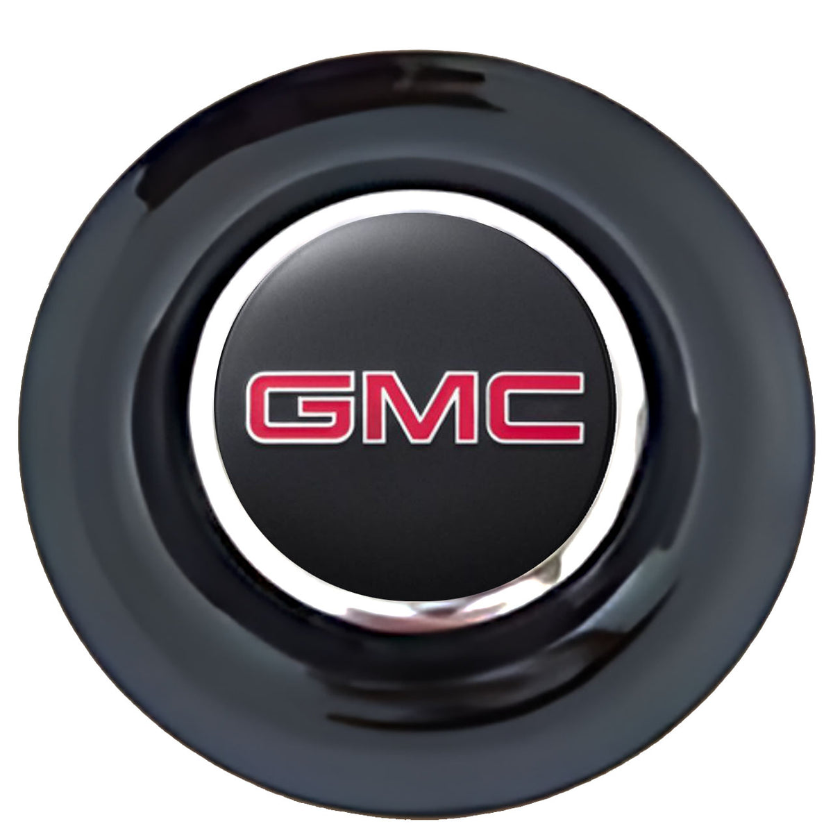 GMC Floating Center Caps Black Cap Chrome Ring