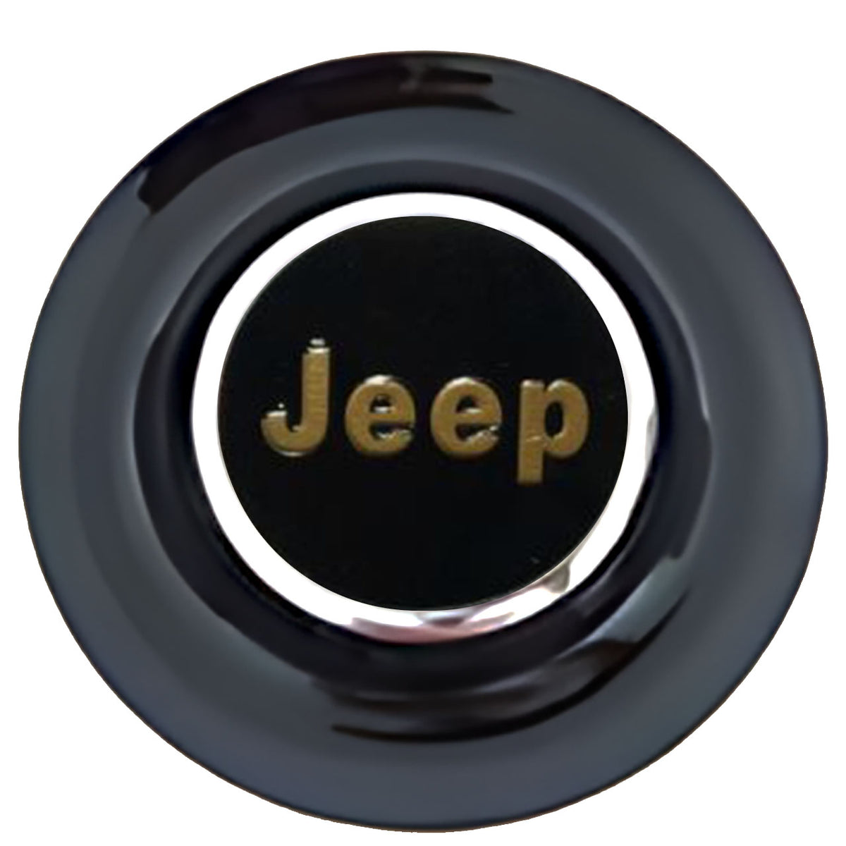 Jeep Floating Center Caps Black Cap Chrome Ring