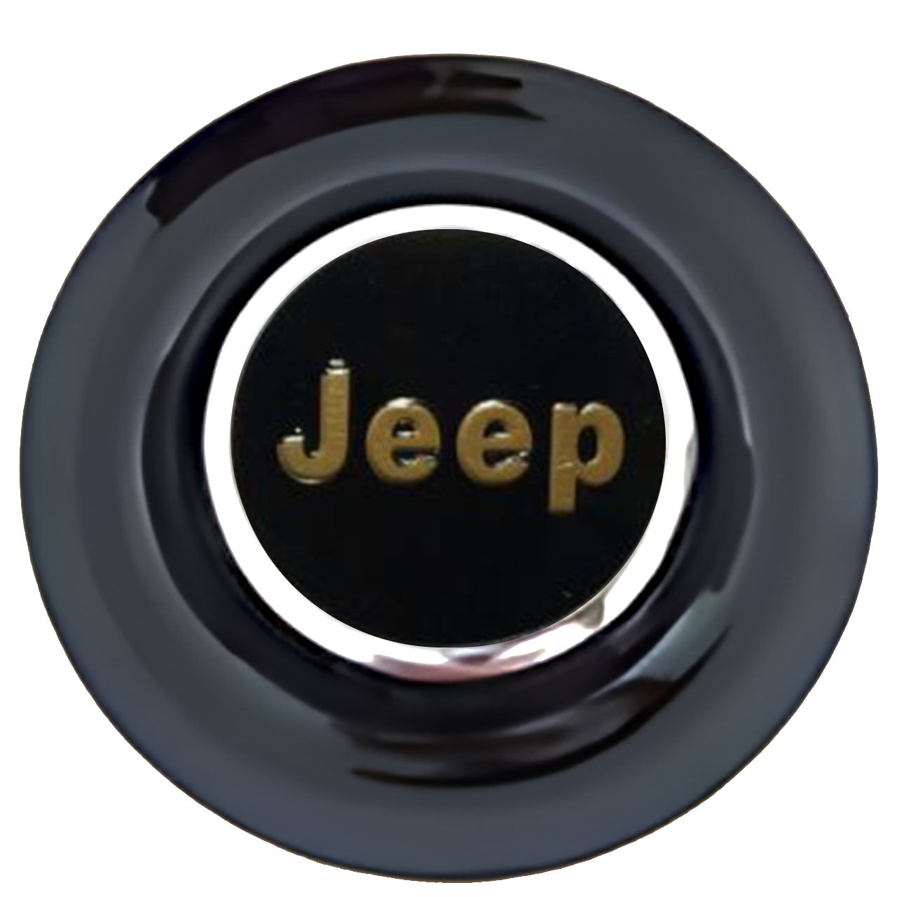 Jeep Floating Center Caps Black Cap Chrome Ring