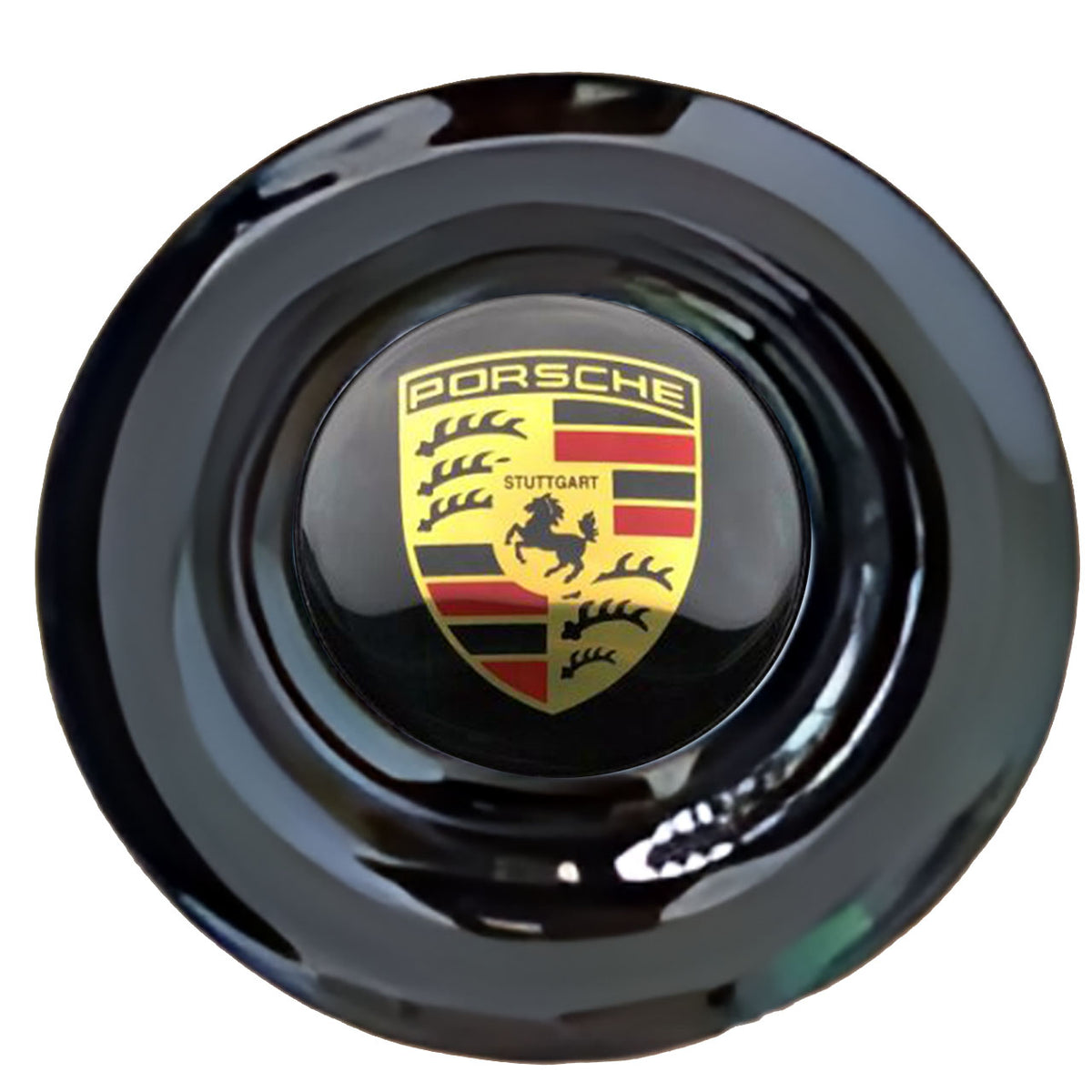 Porsche 2 Floating Center Caps Gloss Matt Black