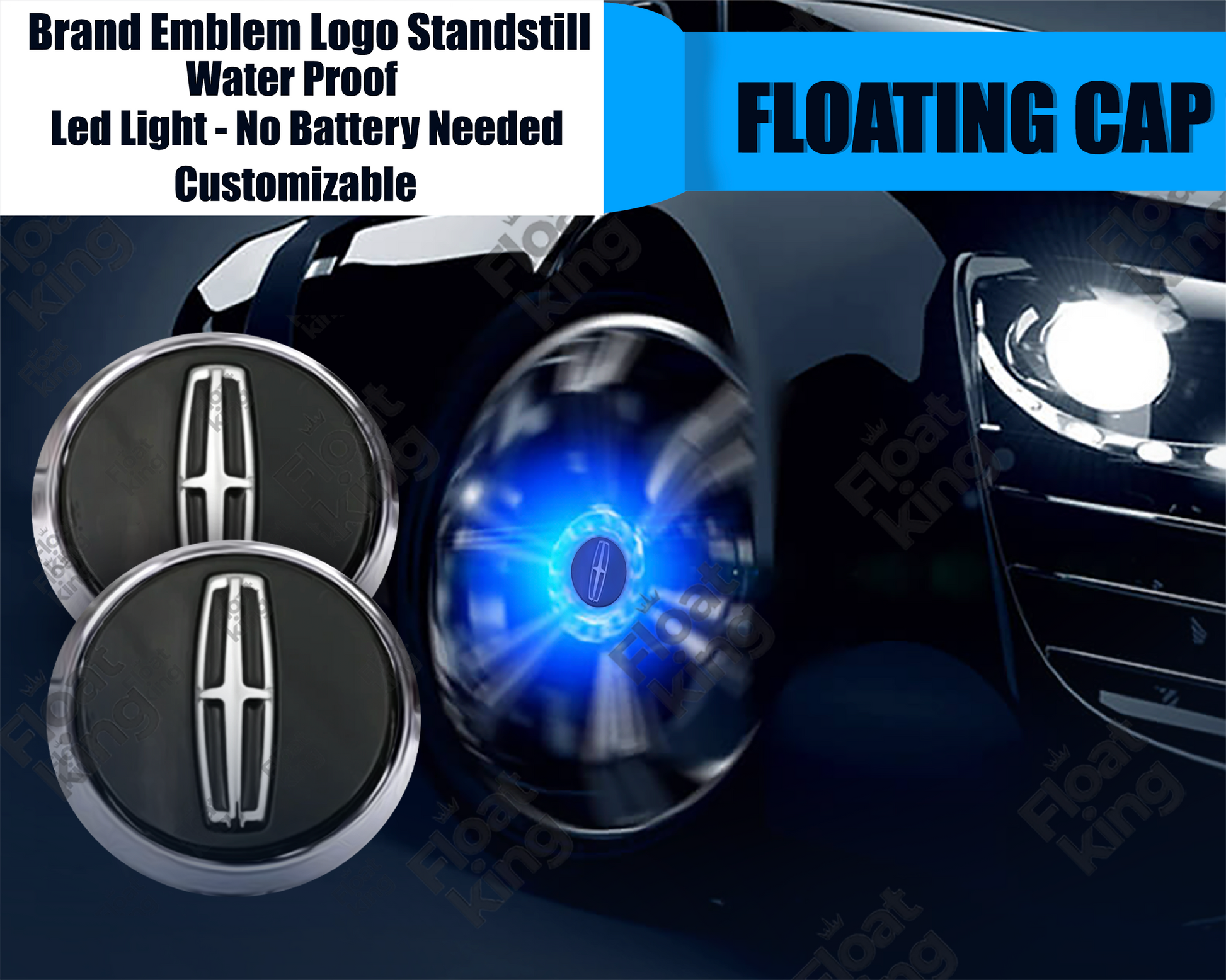 Lincoln Floating Center Caps - 54mm - How it looks on Wheels