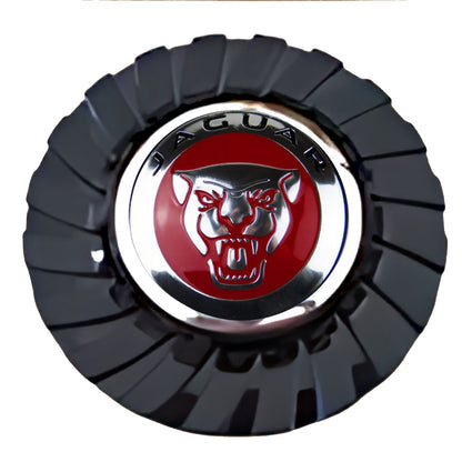 Jaguar Floating Center Caps Black Cap Chrome Ring