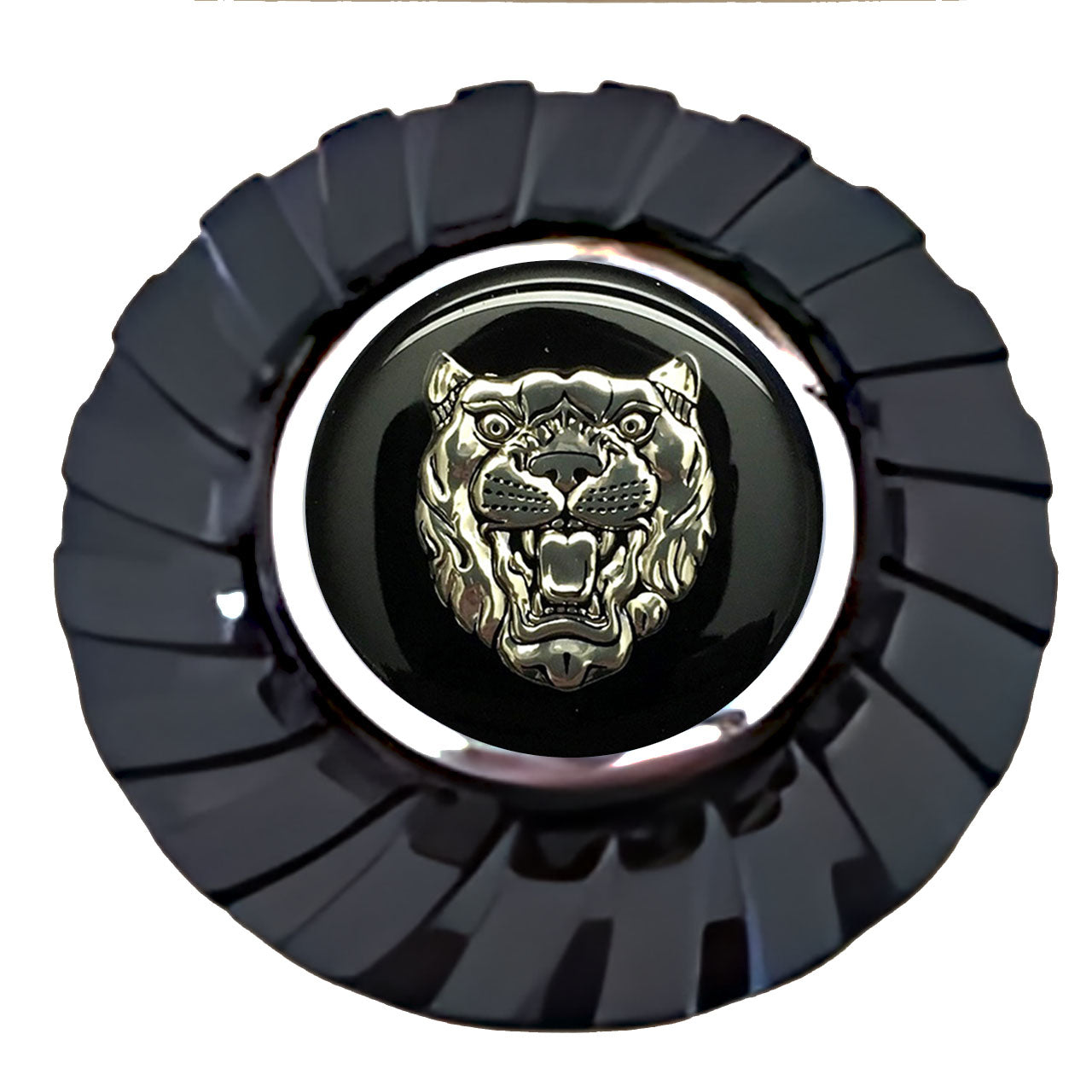 Jaguar Black Silver Floating Center Caps True Direction