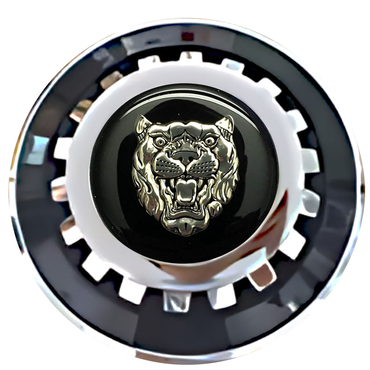 Jaguar Black Silver Floating Center Caps Black With Gear Shape Center