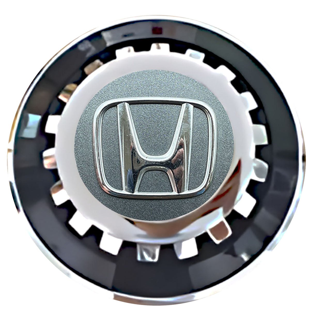 Honda Gray Floating Center Caps Black With Gear Shape Center