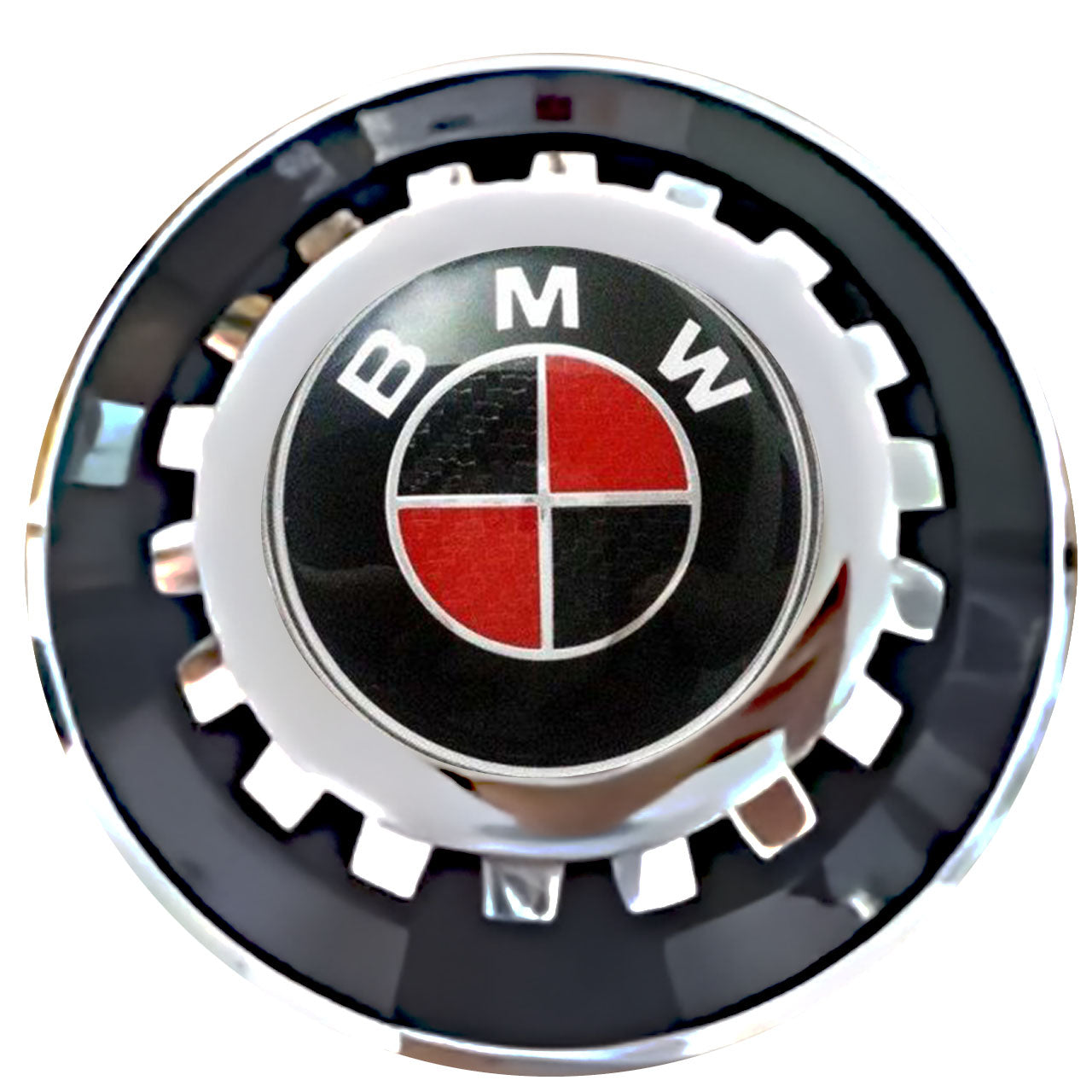 BMW Black & Red Floating Center Caps Black With Gear Shape Center