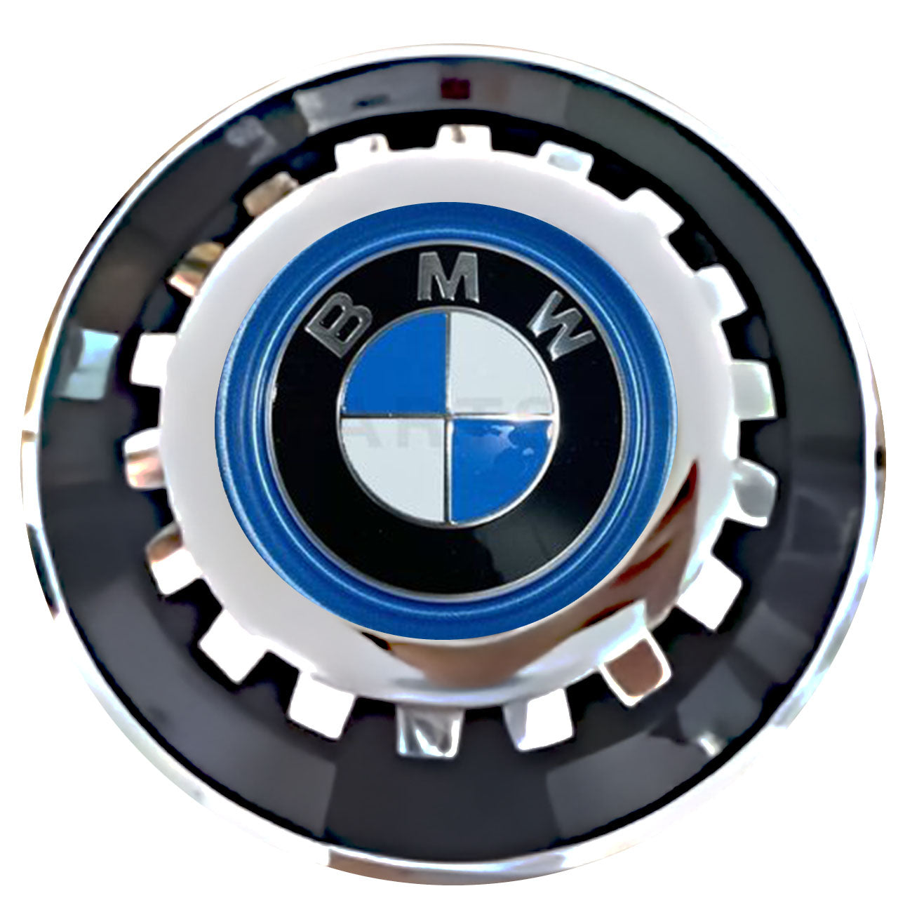 BMW Blue OEM Floating Center Caps Black With Gear Shape Center