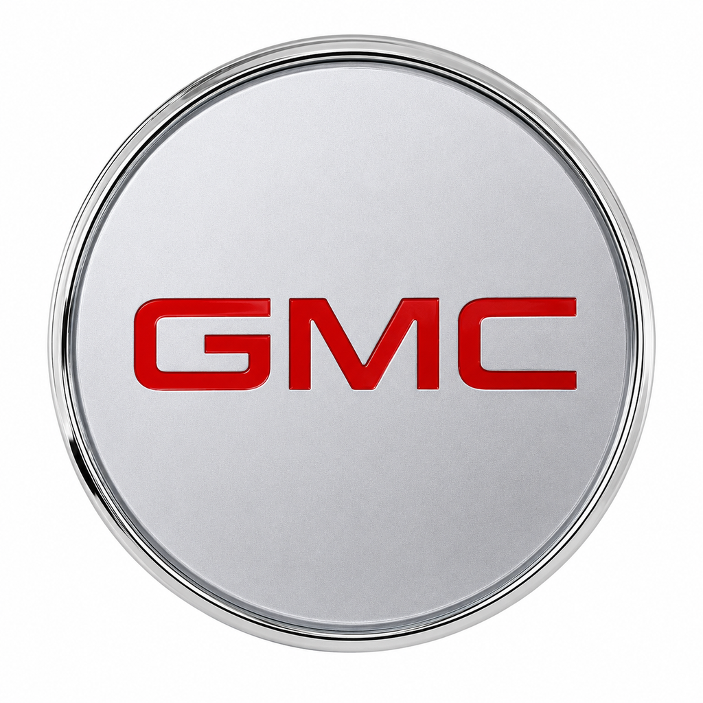 GMC 83mm silver and red stock floating center cap – set of 4