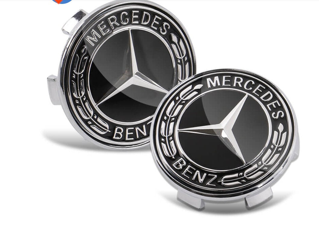 Mercedes Benz 2 Floating Center Caps - 2 Caps with Brand Name