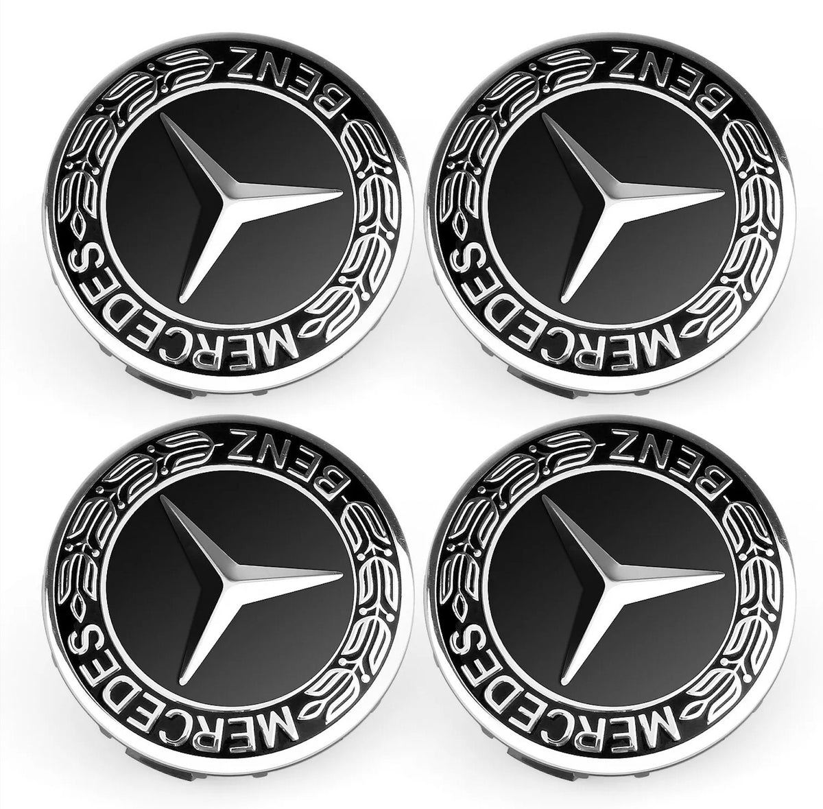 Mercedes Benz 2 Floating Center Caps - 4 Caps with Brand Name