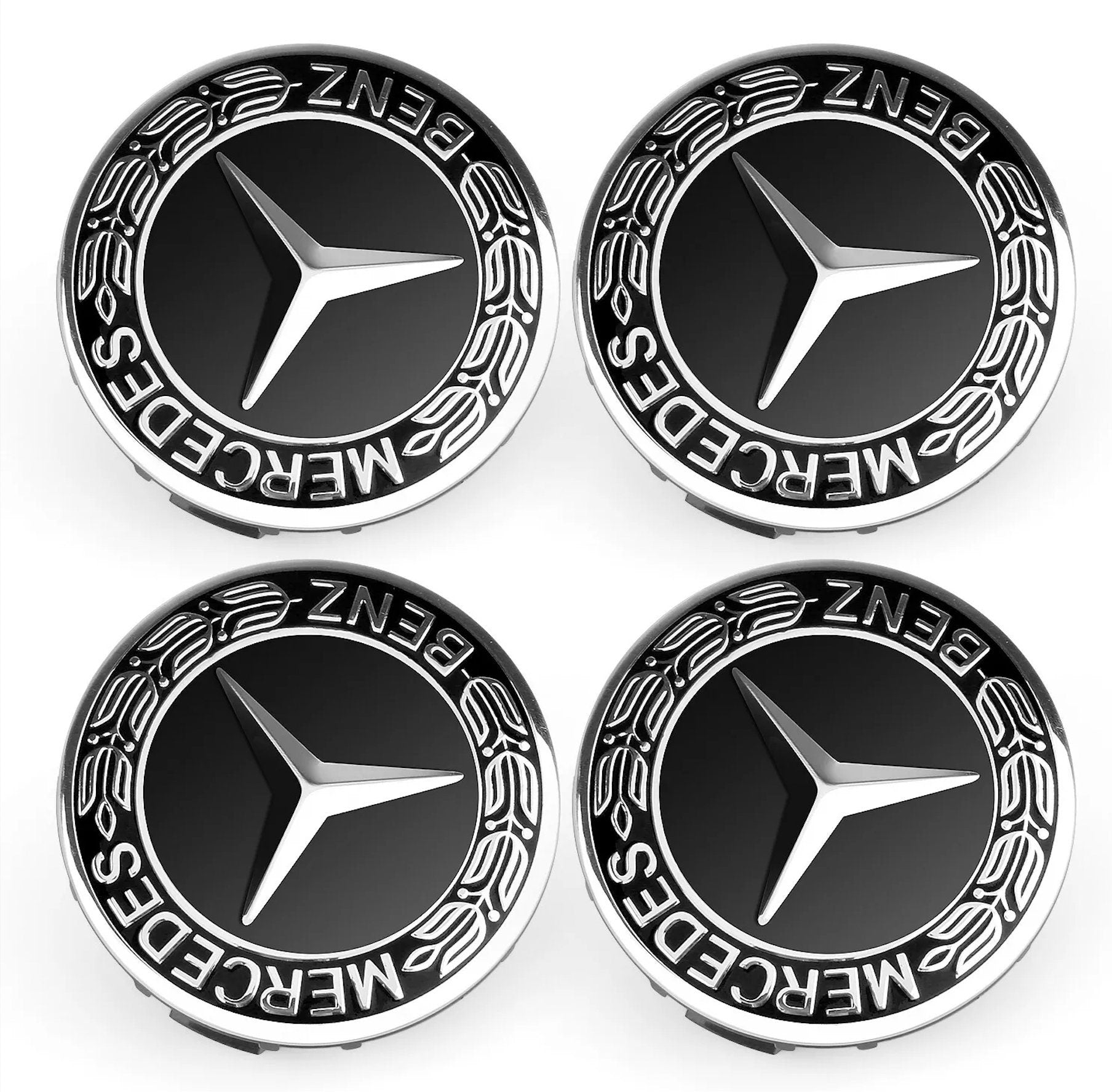 Mercedes Benz 2 Floating Center Caps - 4 Caps with Brand Name