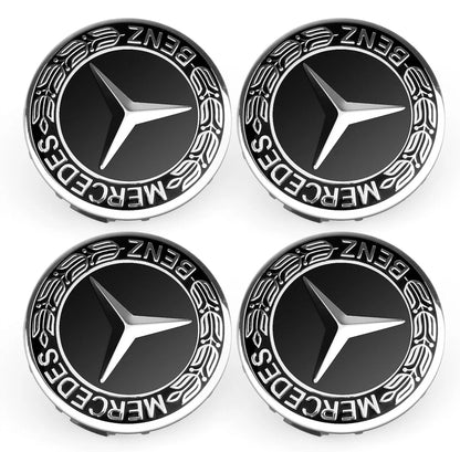 Mercedes Benz 2 Floating Center Caps - 4 Caps with Brand Name