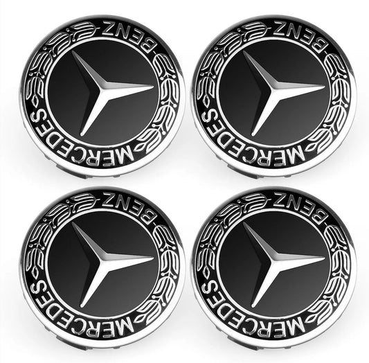 Mercedes Benz 2 Floating Center Caps - 4 Caps with Brand Name