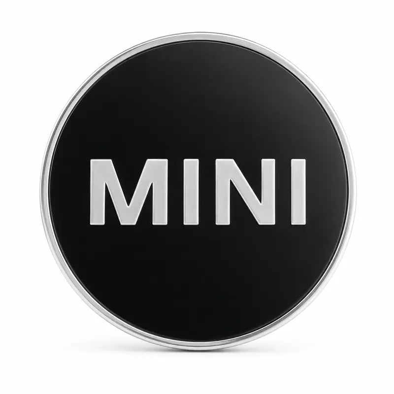 Mini Cooper 56mm floating center cap in gloss black with silver MINI lettering